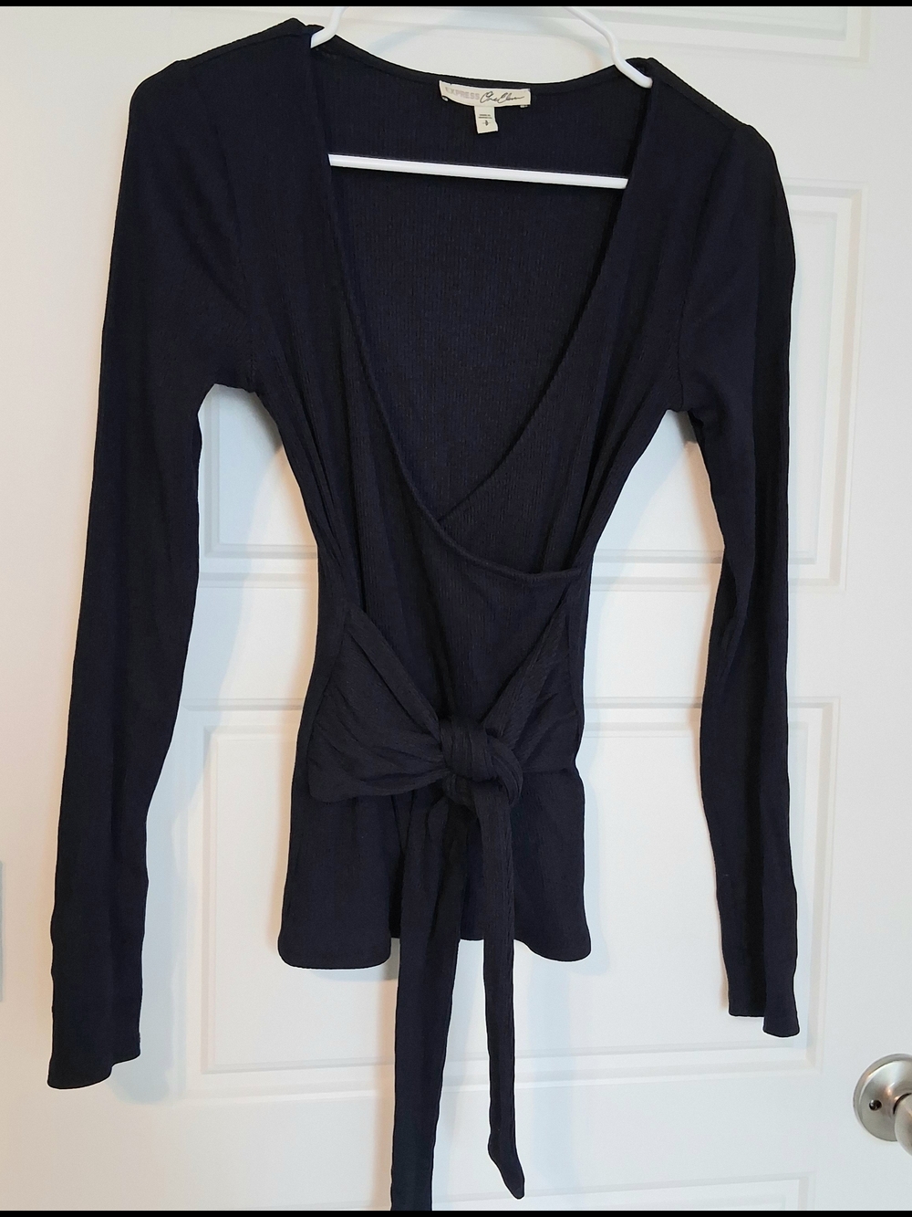 Express Blue Wrap Tie-Front Long Sleeve Tunic